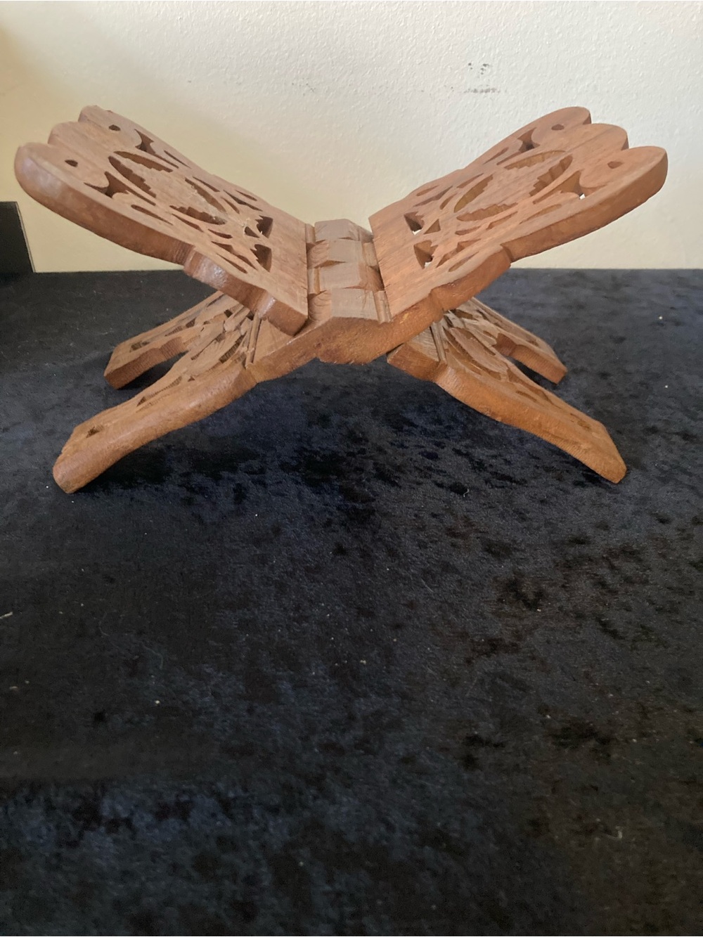 India Hand-Carved Wooden Folding Book Stand - Brown -Vintage
